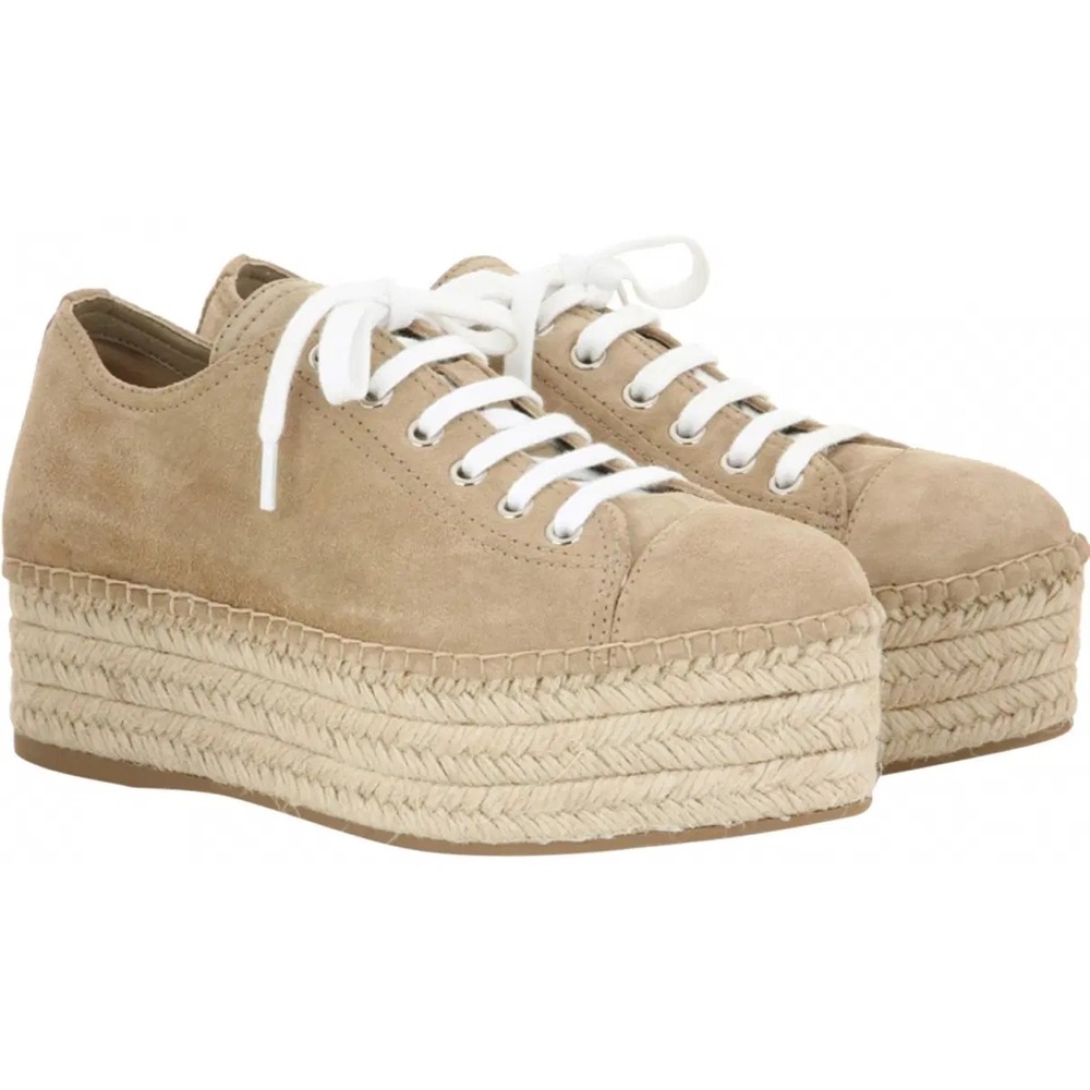 Miu Miu Tan Suede Platform Sneakers